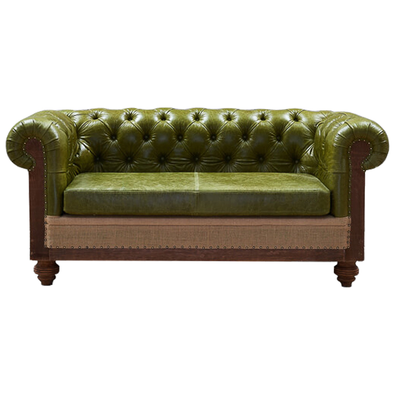 Диван Deconstructed Chesterfield Sofa double  green leather Коричневый Зеленый ivory ( слоновая кость ) в Перми | Loft Concept 