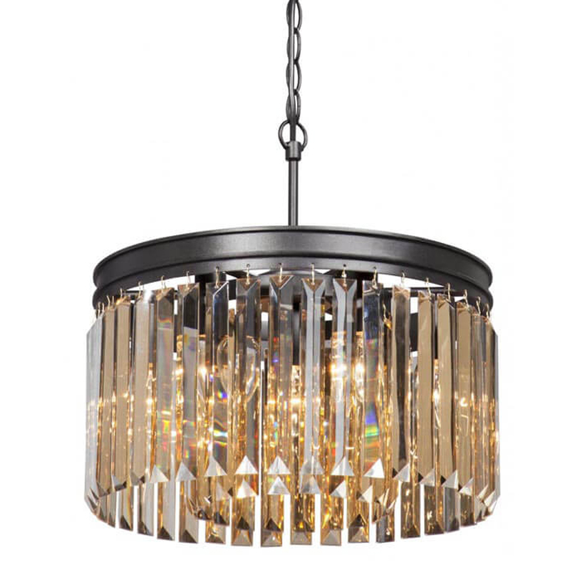 Люстра RH Rhys Amber GLASSS Prism Round Chandelier Янтарное стекло 40 Черный матовый в Перми | Loft Concept 