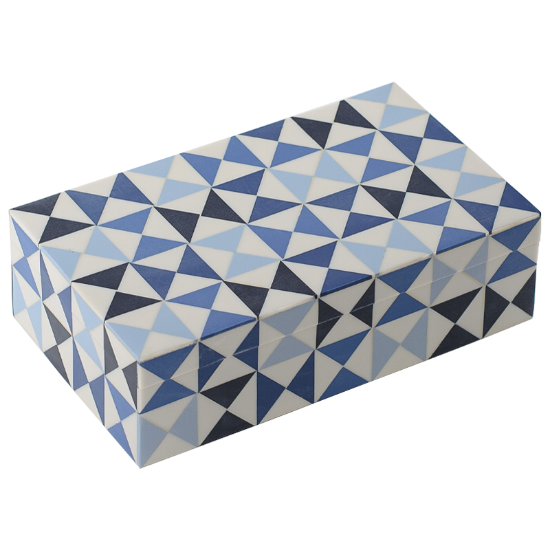 Шкатулка Small Triangles Blue Bone Inlay Box Голубой Синий Белый в Перми | Loft Concept 