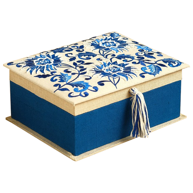 Шкатулка с вышивкой Blue Flowers Beads Embroidery Box Бежевый Синий Голубой в Перми | Loft Concept 