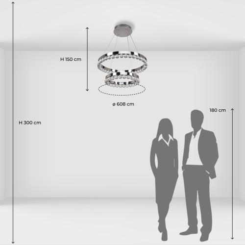 Люстра с двумя кольцами цвета хром и прозрачными хрустальными шарами по периметру Sacramento Transparent Balls Chandelier в Перми