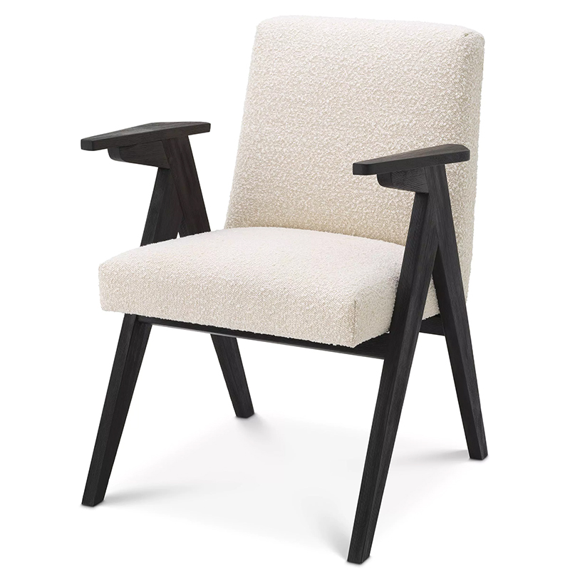 Стул Eichholtz Dining Chair Bobo Boucle Кремовый Черный в Перми | Loft Concept 