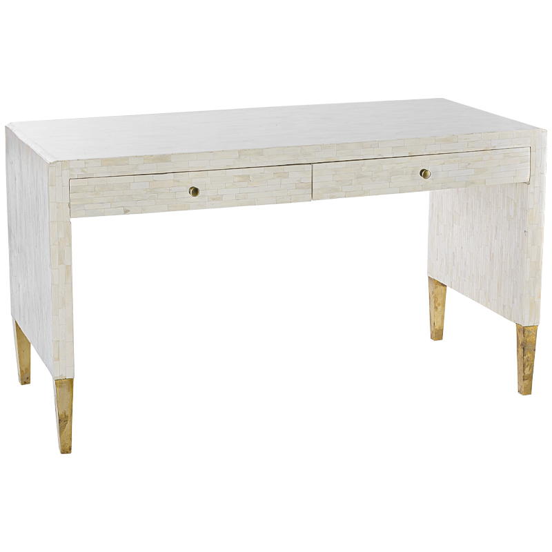 Рабочий стол Bone Inlay Two Drawer Table Бежевый Белый Золотой в Перми | Loft Concept 