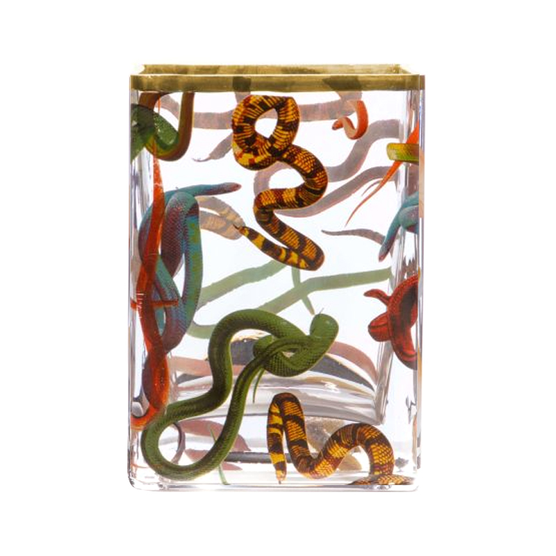 Ваза Glass Vase Snakes Прозрачный Золотой Синий Красный в Перми | Loft Concept 