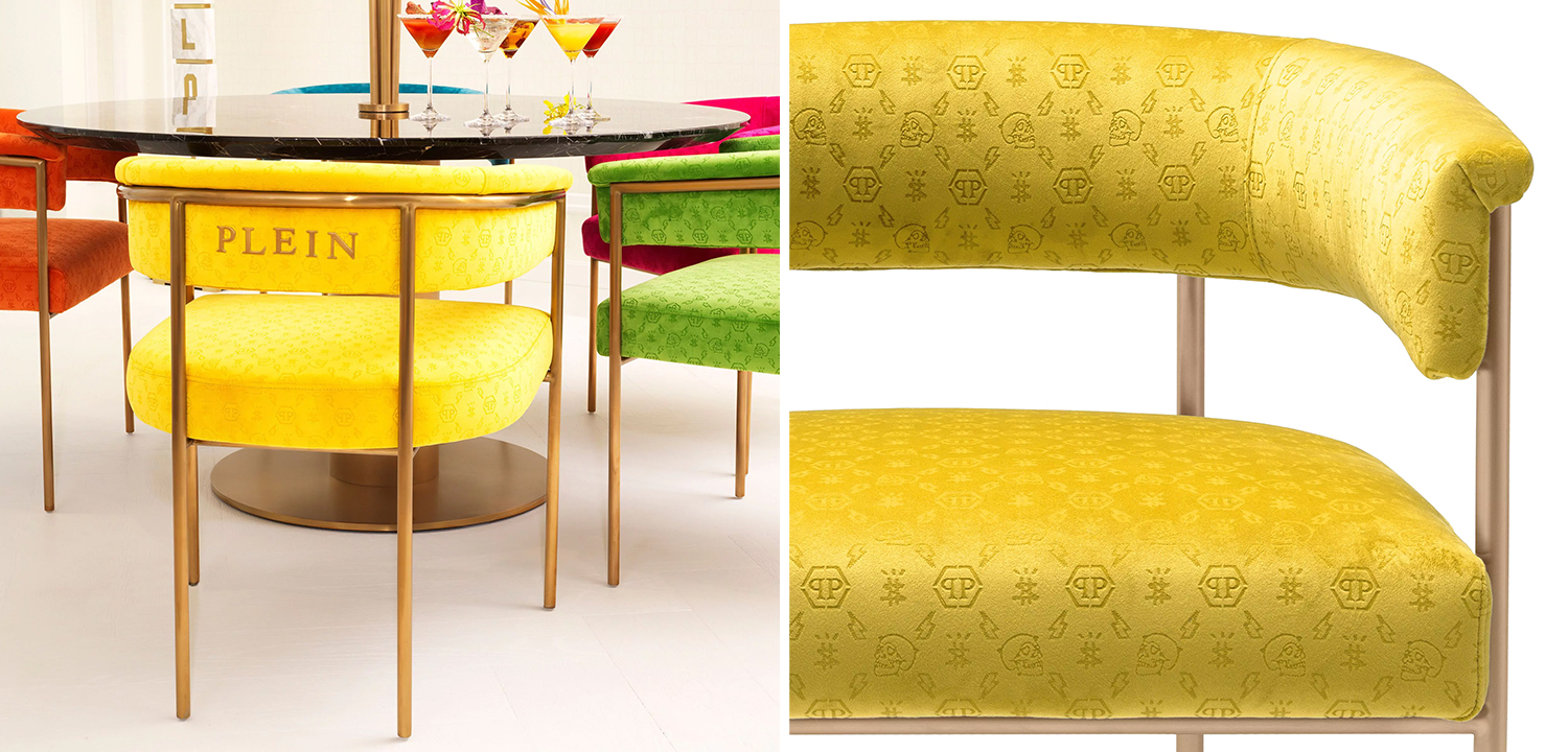 Стул Philipp Plein Dining Chair Monogram Жёлтый - фото