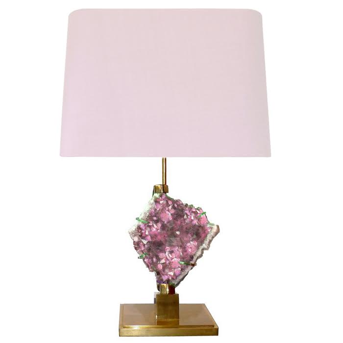 Настольная лампа Bronze and Pink Amethyst Lamp Глянцевое золото Розовый пастельный в Перми | Loft Concept 