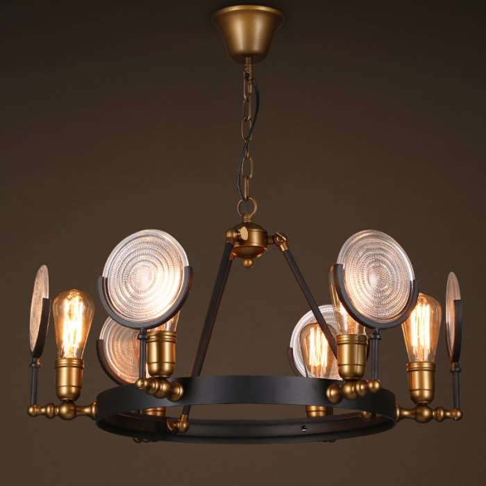 Люстра GASLIGHT LENS Chandelier 6 Черный в Перми | Loft Concept 