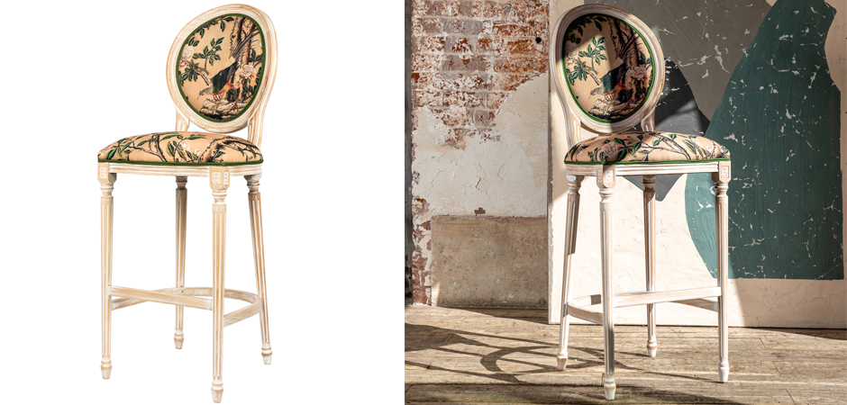 Барный стул Beige and Green Chinoiserie Bar Stool Барный стул Beige and Green Chinoiserie Bar Stool - Loft-Concept в Перми