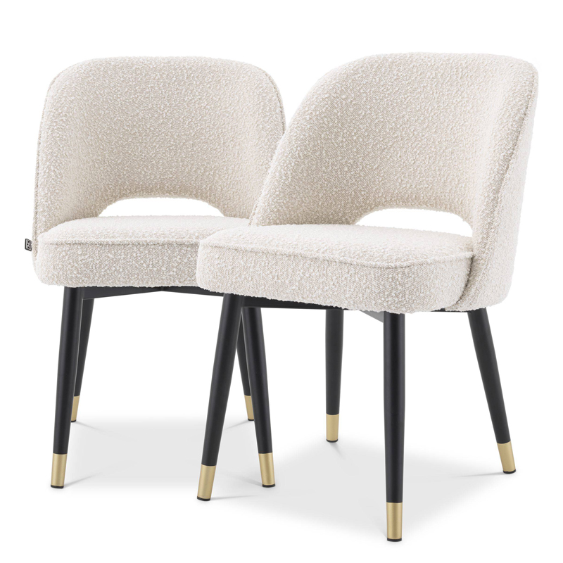 Комплект из двух стульев Eichholtz Dining Chair Cliff set of 2 Boucle cream Кремовый Черный Латунь в Перми | Loft Concept 