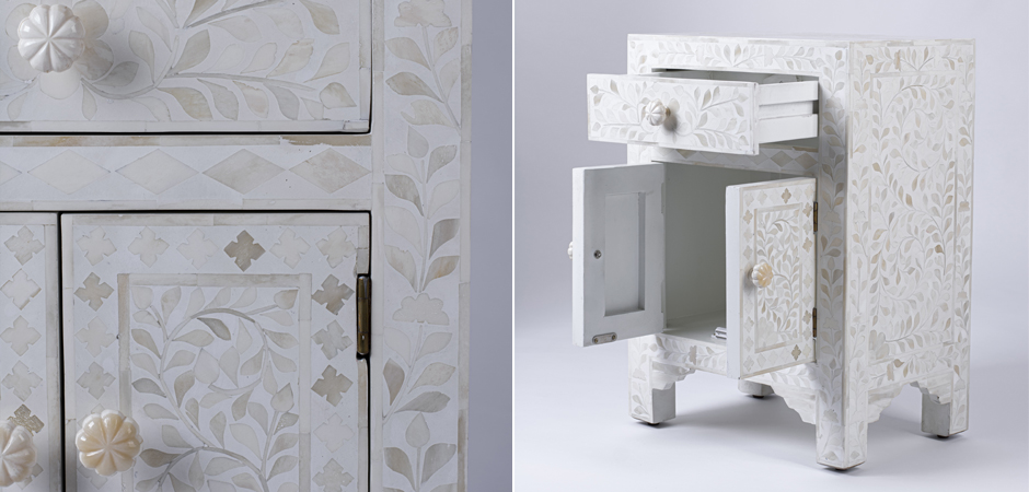 Тумбочка с инкрустацией BONE INLAY BEDSIDE Белая Тумбочка с инкрустацией BONE INLAY BEDSIDE Белая - Loft-Concept в Перми