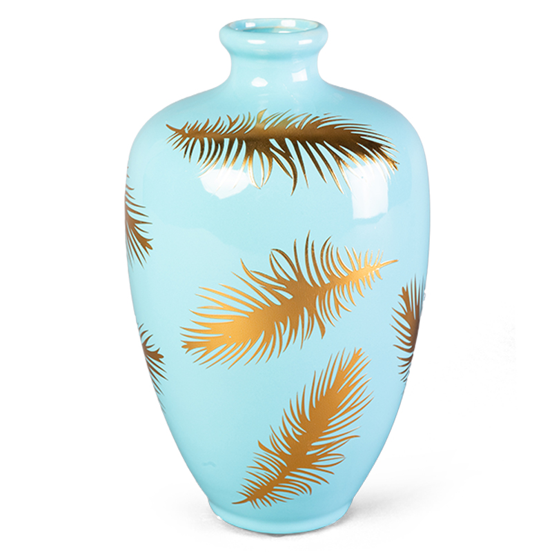 Ваза Gold feathers on blue Vase 25 Голубой Глянцевое золото в Перми | Loft Concept 