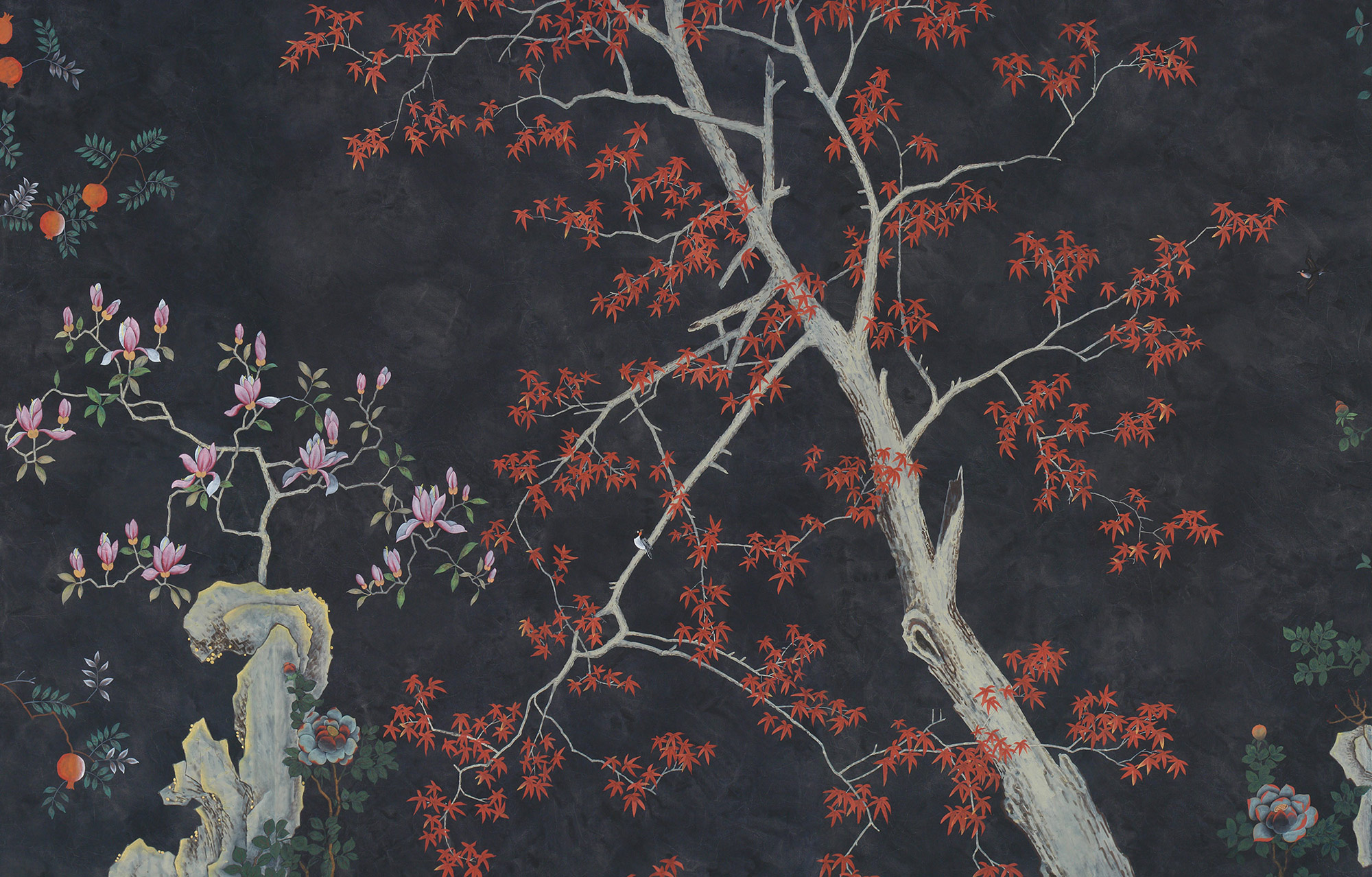 Обои ручная роспись Summer Night Blossom Original colourway on Edo Night painted silk Обои ручная роспись Summer Night Blossom Original colourway on Edo Night painted silk - постер Loft-Concept в Перми