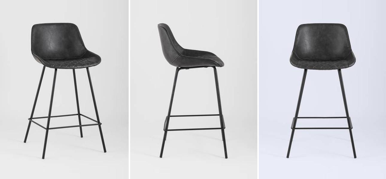 Барный Стул RHOMBUSES Серая Винтажная Экокожа - фото