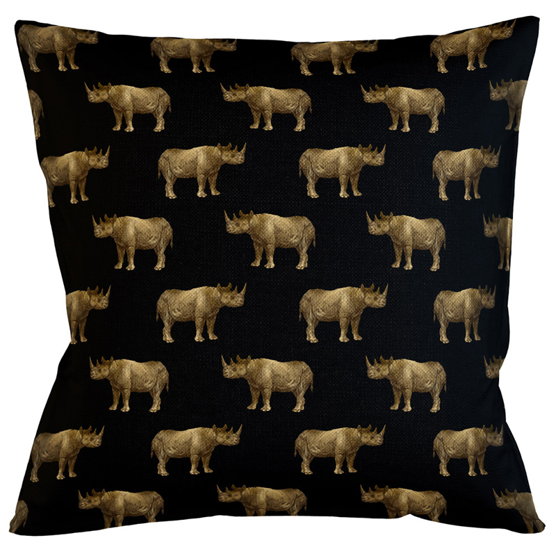 Декоративная подушка с узором из носорогов Home Safari Black Черный Коричневый Декоративная подушка с узором из носорогов Home Safari Black Черный Коричневый в Перми | Loft Concept