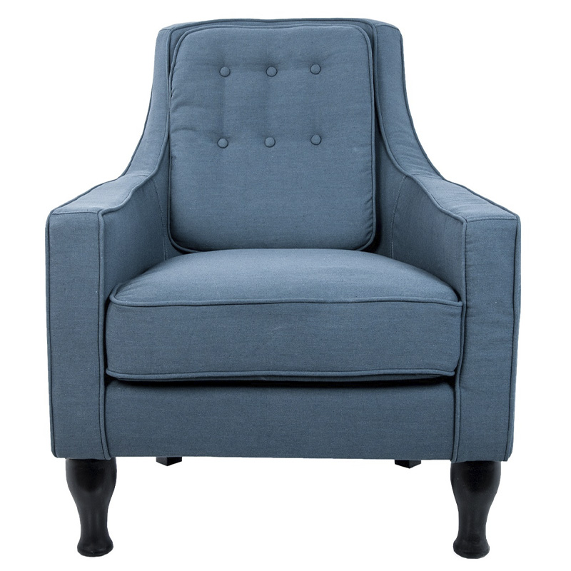 Кресло с мягкой обивкой из льна на 4-х ножках из массива березы Scarlett Armchair blue Голубой Черный в Перми | Loft Concept 