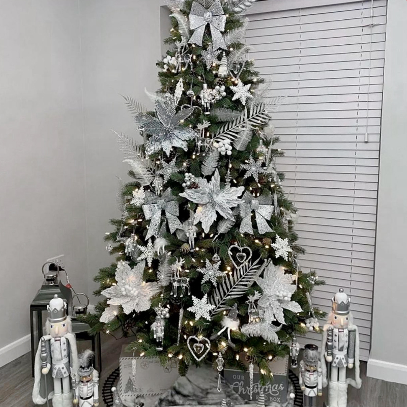 Дизайнерская Елка с Серебряным Декором Christmas Tree Silver Flowers Серебряный Зеленый в Перми | Loft Concept 