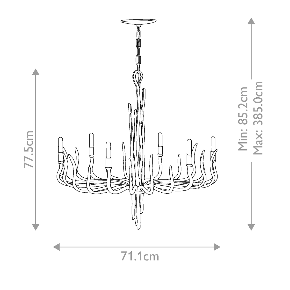 Люстра дизайнерская золотого цвета с 6-ю лампами на изогнутых рожках с текстурной поверхностью Hinkley в Перми