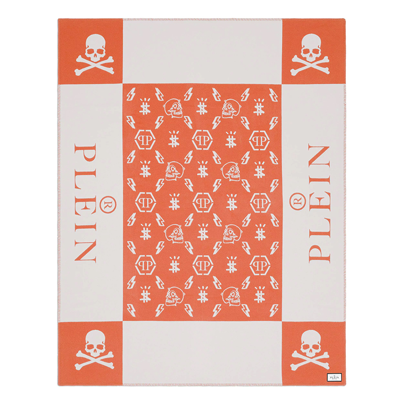 Плед Philipp Plein Plaid Cashmere Skull Orange Оранжевый Белый в Перми | Loft Concept 