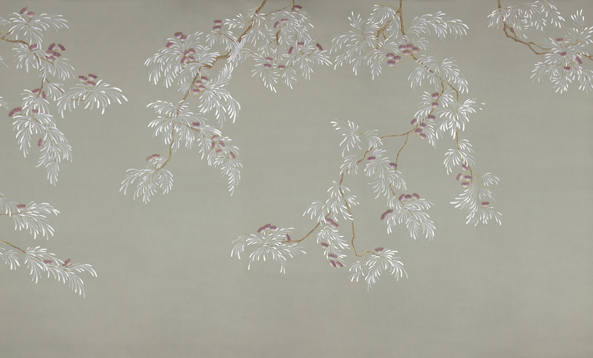 Обои ручная роспись Silk Tree Special Colourway on grey painted Xuan paper Обои ручная роспись Silk Tree Special Colourway on grey painted Xuan paper - постер Loft-Concept в Перми