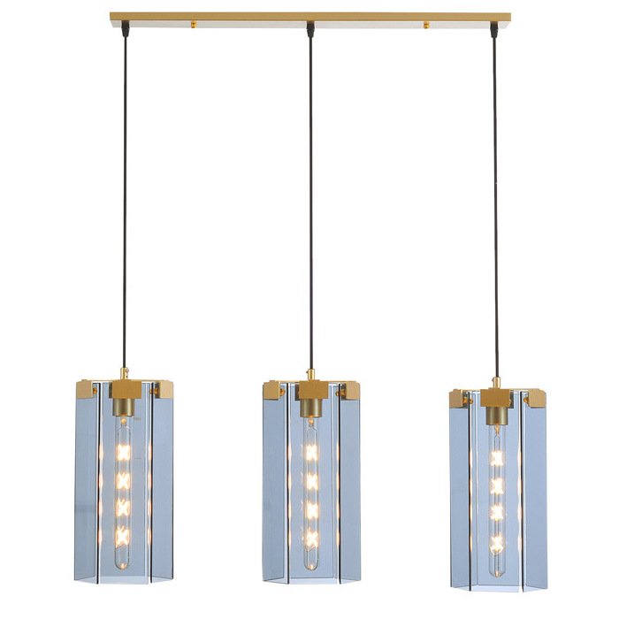 Люстра Rectangle Gray Glass Pendant Lamp 3 Золотой Прозрачное Стекло в Перми | Loft Concept 