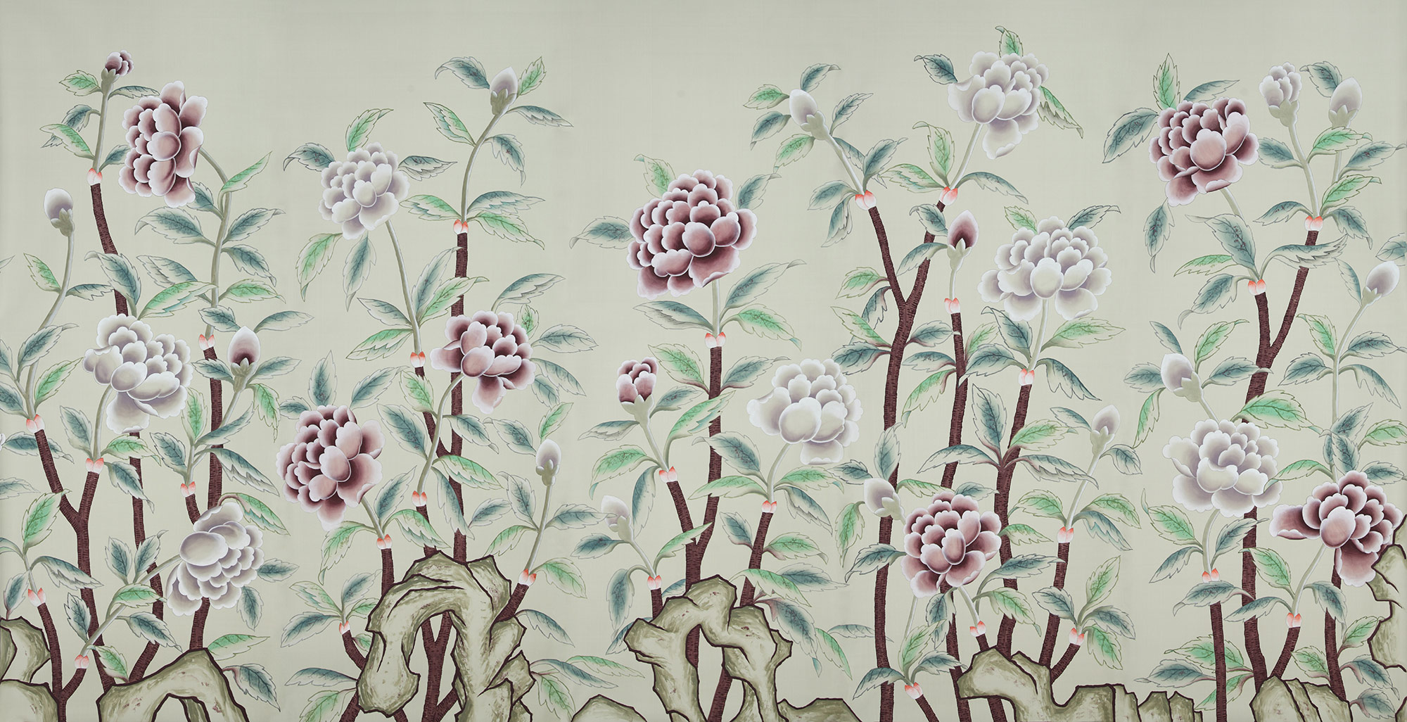 Обои ручная роспись Korean Peony Special Colourway on Icefield dyed silk Обои ручная роспись Korean Peony Special Colourway on Icefield dyed silk - постер Loft-Concept в Перми
