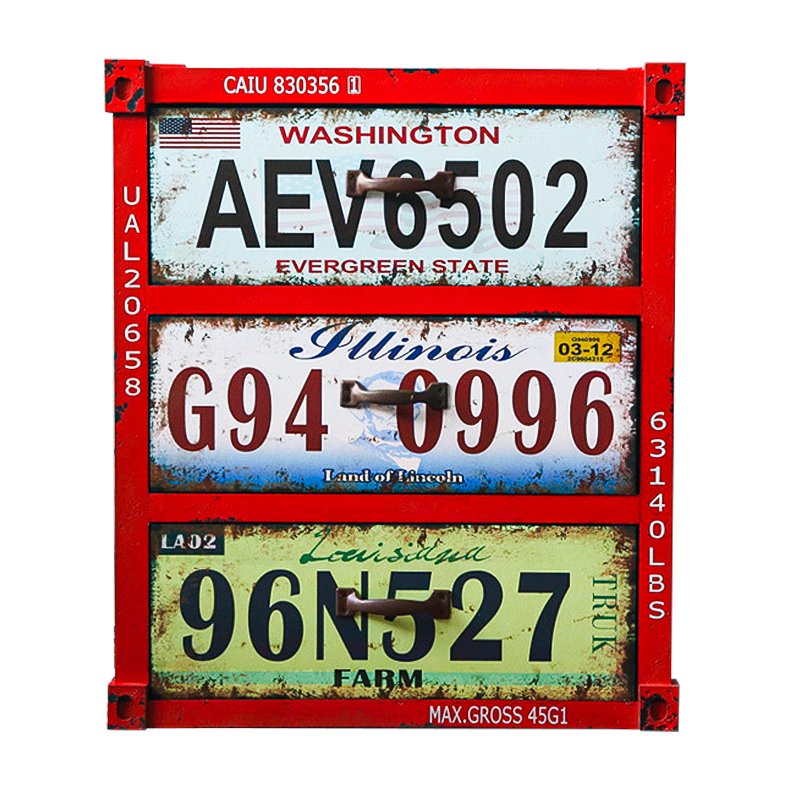 Тумба Car Plate Numbers Красный Мульти в Перми | Loft Concept 