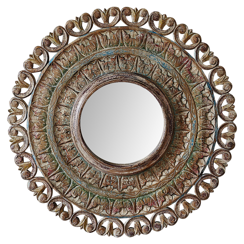 Зеркало в резной раме Manjula Grey Mango Carved Mirror Бежевый Мульти в Перми | Loft Concept 