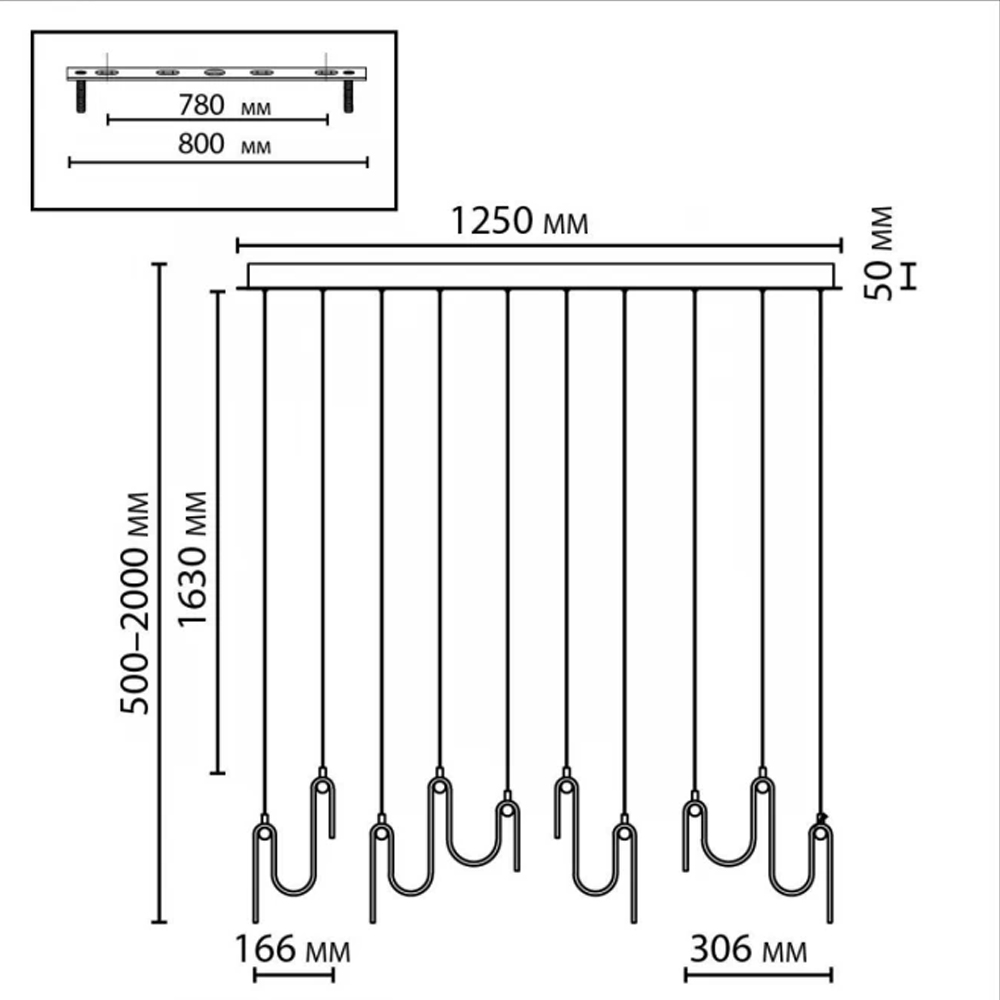 Подвесной светильник линейный с плафонами волнистой формы из фактурного стекла Big Wave в Перми