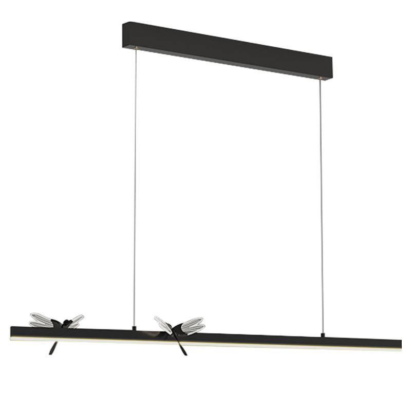 Линейный светильник со стрекозами Dragonfly Linear Chandelier Black Прозрачный Черный в Перми | Loft Concept 