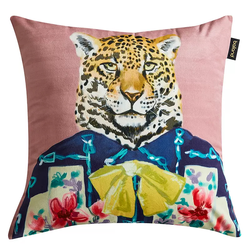 Декоративная подушка Стиль Gucci Leopard Fashion Animals Cushion Pink Розовый Мульти в Перми | Loft Concept 