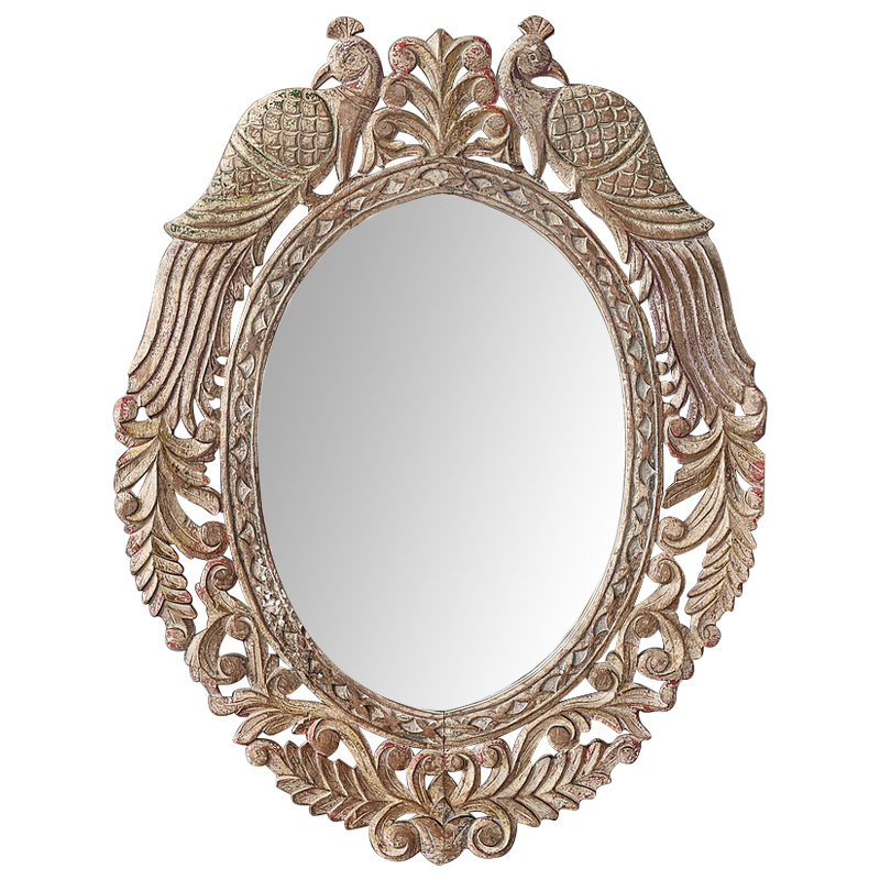 Зеркало в резной раме Viaan Grey Mango Carved Mirror Бежево-серый Коричневый винтаж в Перми | Loft Concept 