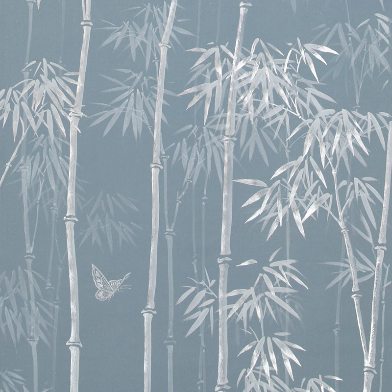 Обои ручная роспись Distant Bamboo Special Colourway on Azure Cobalt painted Xuan paper  в Перми | Loft Concept 