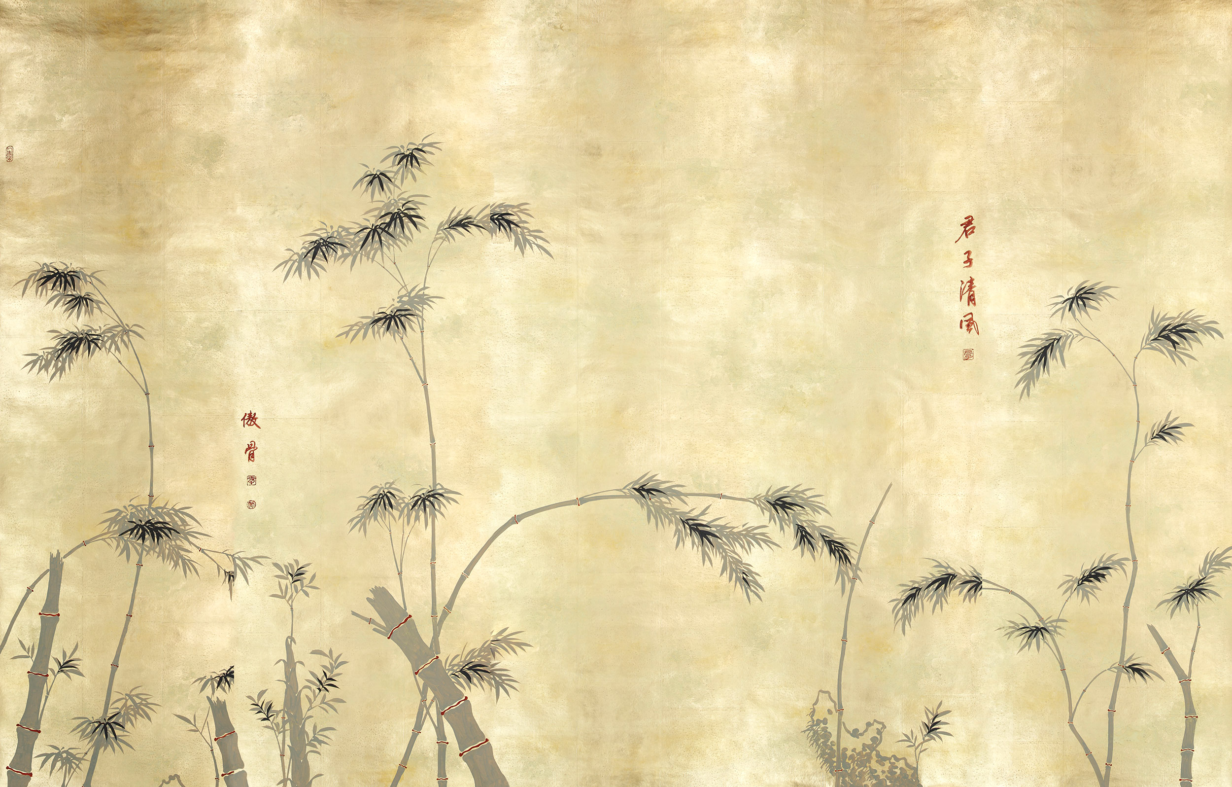 Обои ручная роспись Bamboo Dark Lacquer on Deep Rich Gold gilded tea paper Обои ручная роспись Bamboo Dark Lacquer on Deep Rich Gold gilded tea paper - постер Loft-Concept в Перми