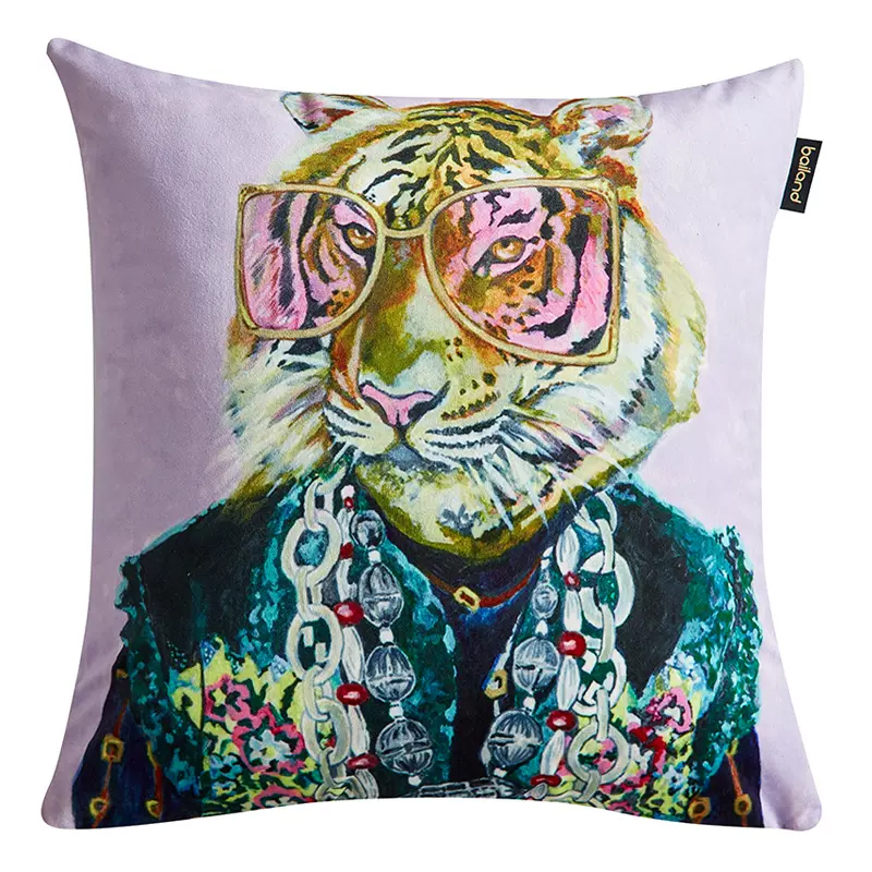 Декоративная подушка Стиль Gucci Tiger Fashion Animals Cushion Сиреневый Мульти в Перми | Loft Concept 