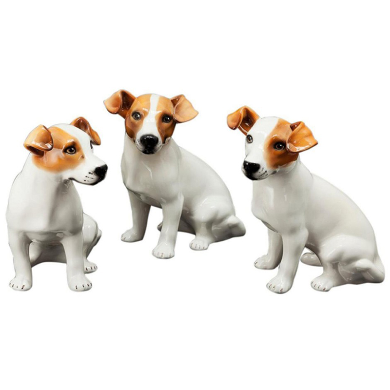 Статуэтки Abhika Jack Russel Set 3 Pcs Белый Коричневый в Перми | Loft Concept 