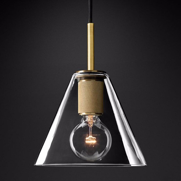 Подвесной светильник RH Utilitaire Funnel Pendant Brass Латунь Прозрачное Стекло в Перми | Loft Concept 