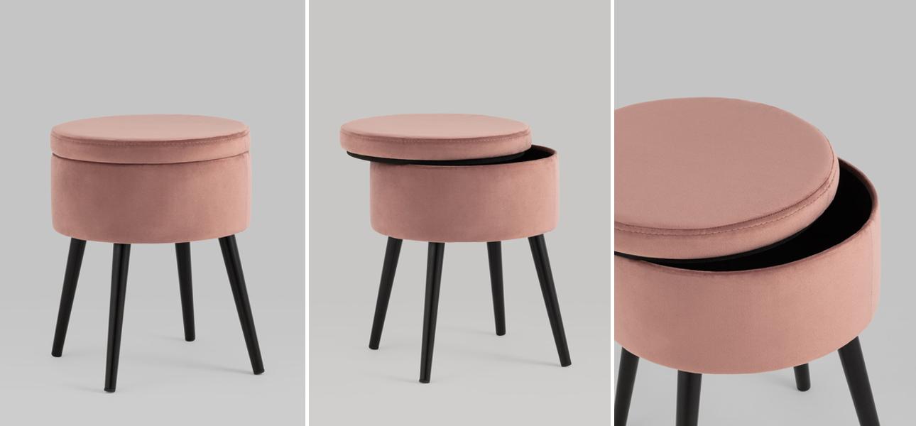 Пуф с ящиком Brianna пыльно-розовый велюр  - фото