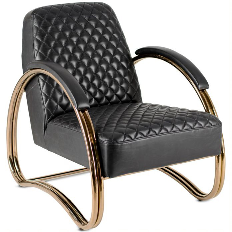 Кресло Hodges Armchair black leather Черный Розовое золото в Перми | Loft Concept 