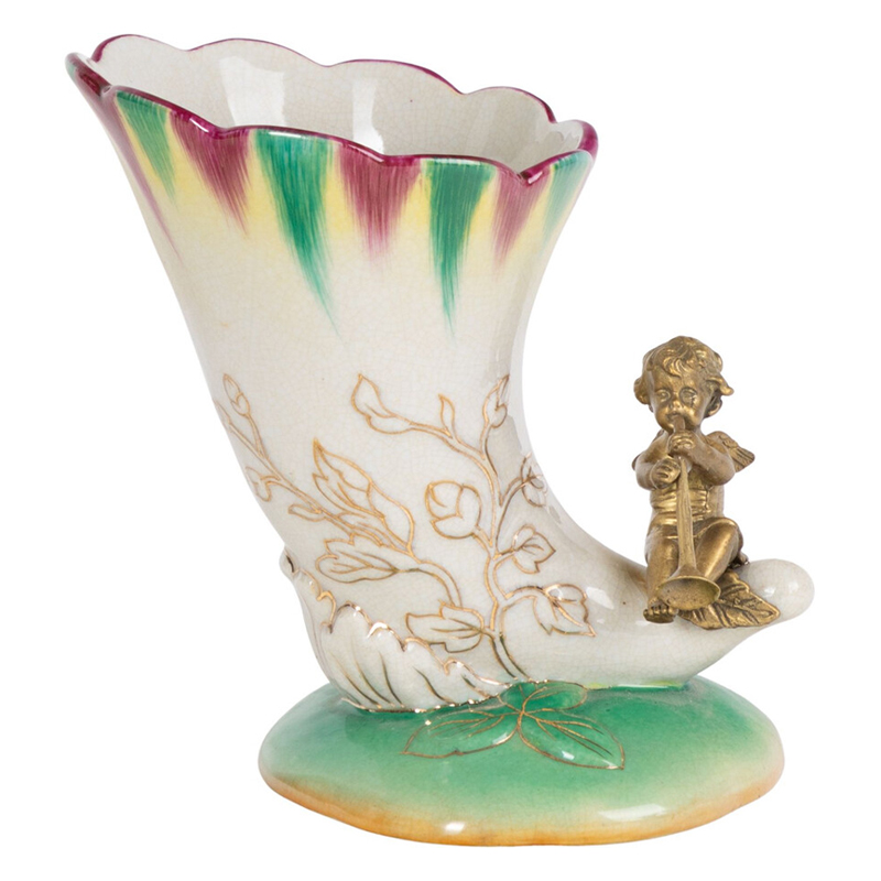 Ваза из фарфора с бронзовой фигуркой ангела Eden Garden porcelain and bronze Зеленый Бронза Белый Ваза из фарфора с бронзовой фигуркой ангела Eden Garden porcelain and bronze Зеленый Бронза Белый в Перми | Loft Concept