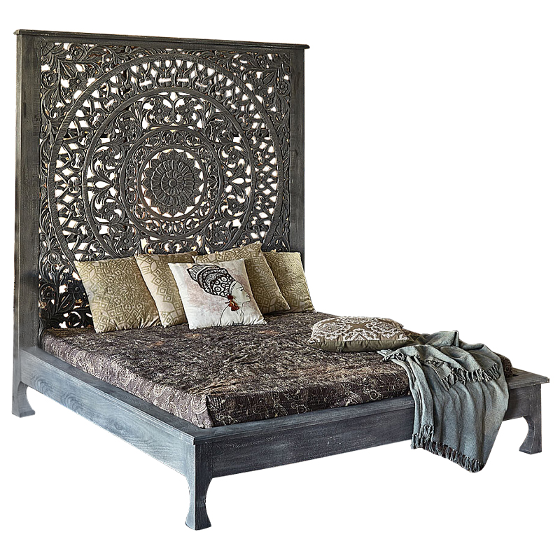 Кровать Indian Antique White Furniture Sarita Bed серый Серый в Перми | Loft Concept 