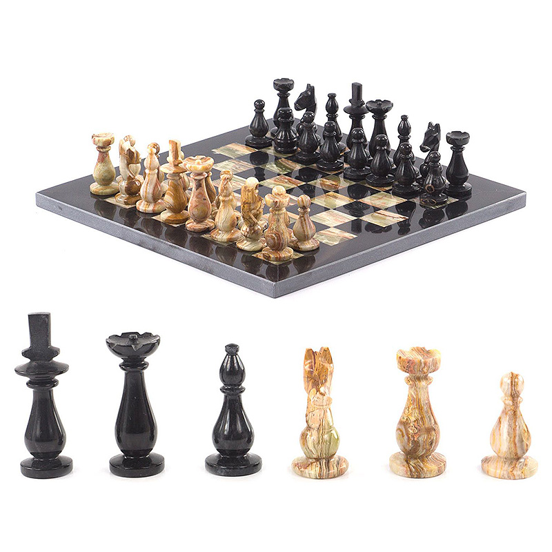 Шахматы настольные из натурального камня Оникс Decorative Thematic Chess Черный Оранжевый в Перми | Loft Concept 