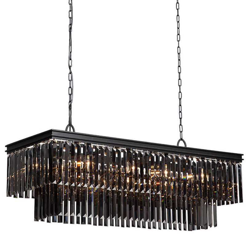 Люстра Odeon Gray glass Rectangular Chandelier Black iron  стекло Смок длина 120 Черный матовый в Перми | Loft Concept 