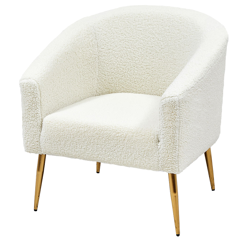 Кресло из белой ткани букле Boucle Luisa  Armchair Белый Золотой в Перми | Loft Concept 