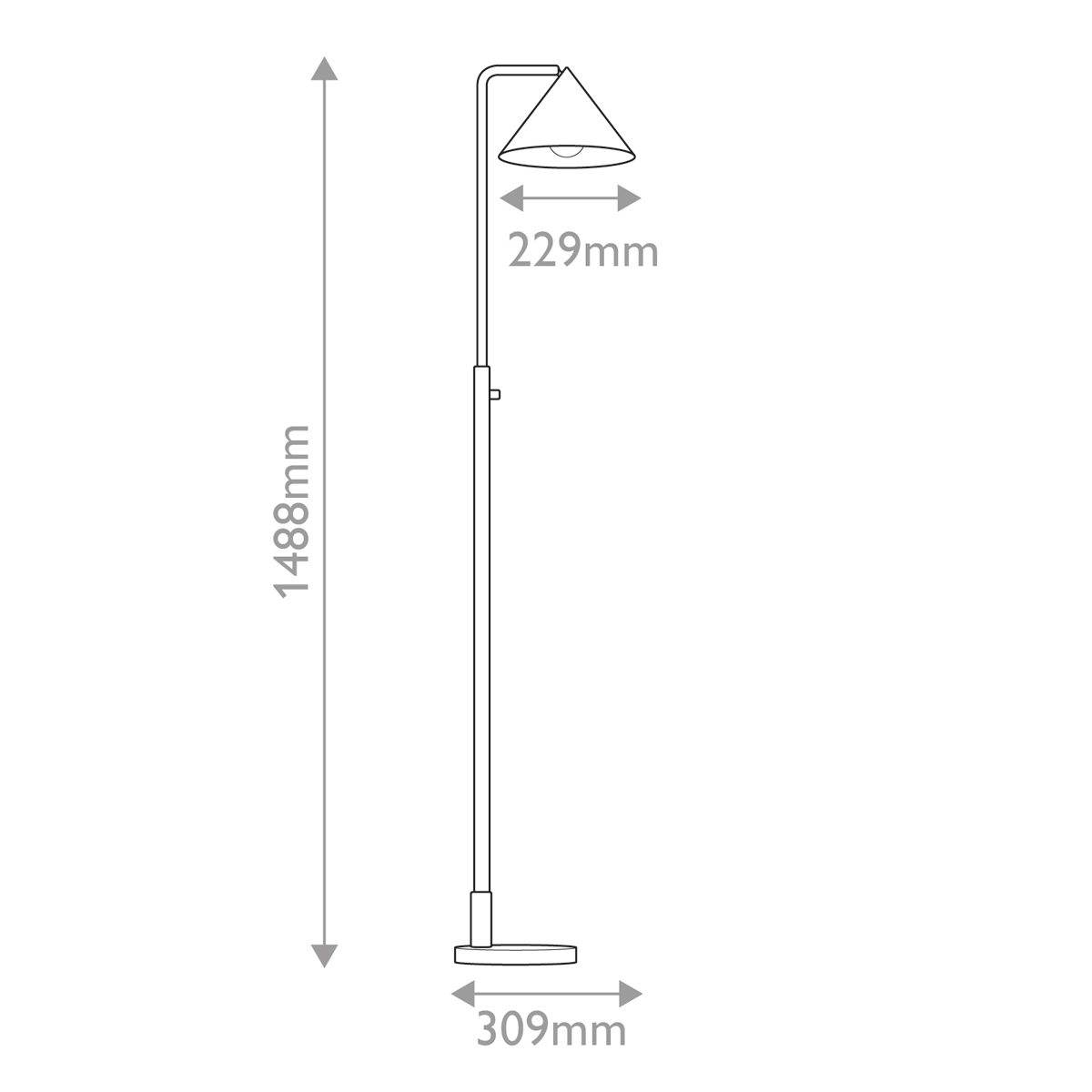 Торшер золотого цвета с плафоном в форме конуса и тонкой высокой стойкой на круглом основании Alora Mood в Перми