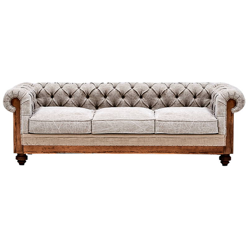 Диван Deconstructed Chesterfield Sofa Triple Gray Серый Бежевый Коричневый в Перми | Loft Concept 