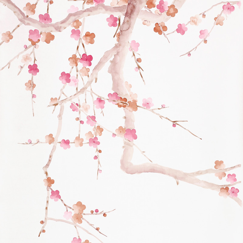 Обои ручная роспись Plum Blossom Bleached on Bleached White dyed silk  в Перми | Loft Concept 