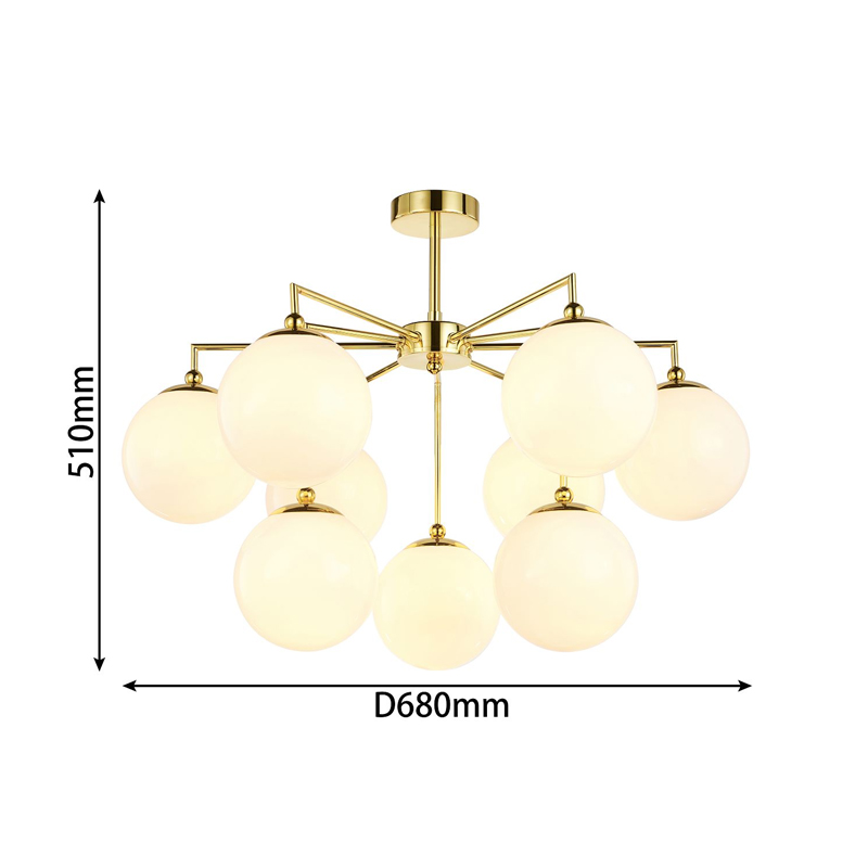 Люстра с золотым каркасом и  белыми плафонами Amuse 9 ламп в Перми