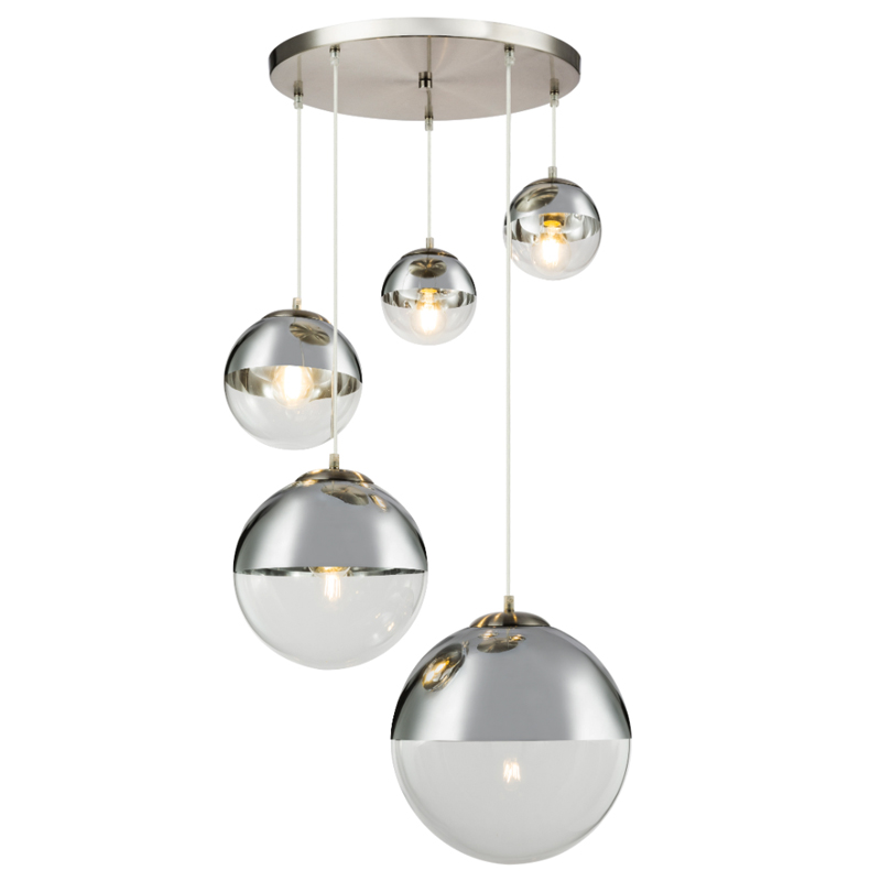 Светильник подвесной Mirror Ball Silver 5 плафонов  Серебряный в Перми | Loft Concept 