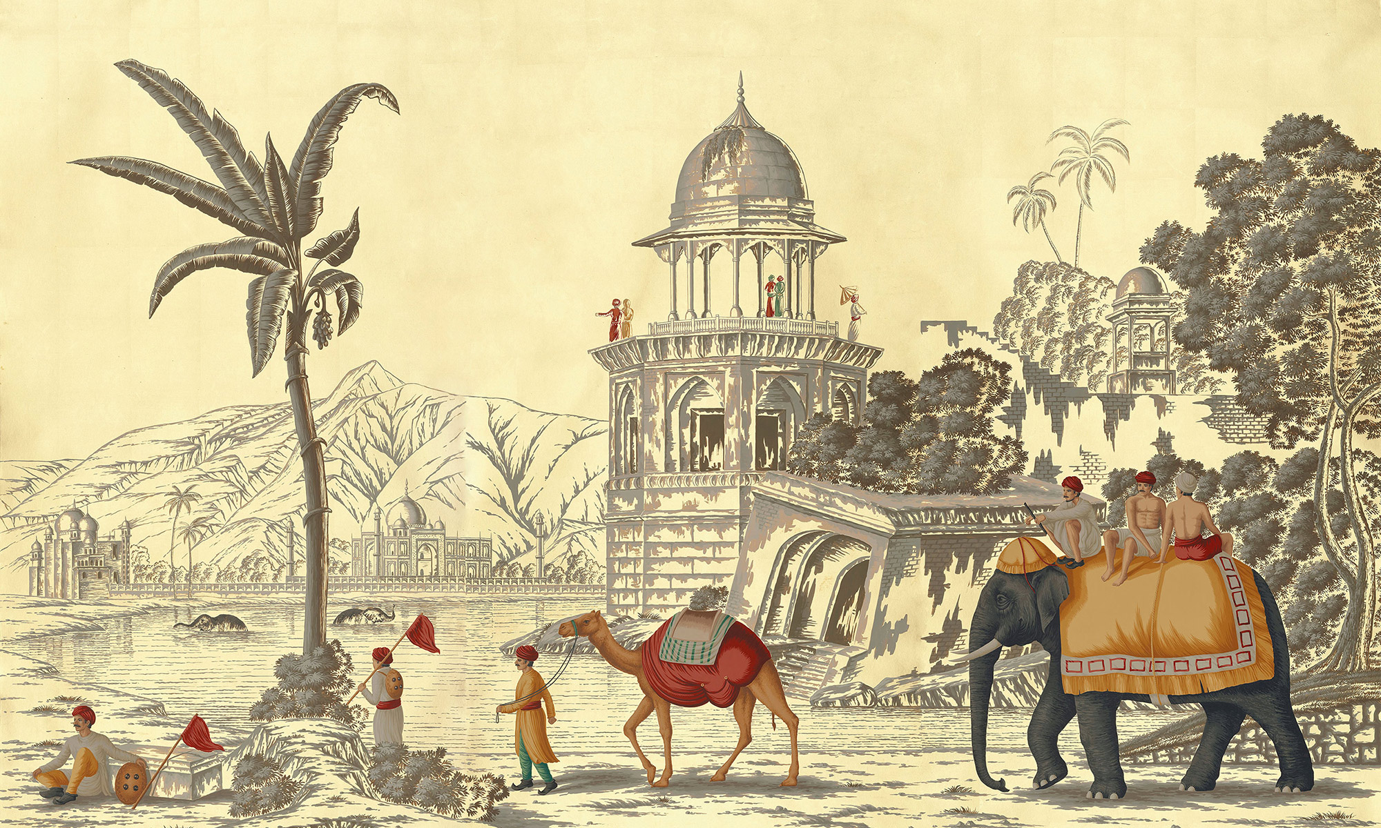 Обои ручная роспись Early Views of India Special Colourway on Deep Rich Gold gilded paper Обои ручная роспись Early Views of India Special Colourway on Deep Rich Gold gilded paper - постер Loft-Concept в Перми