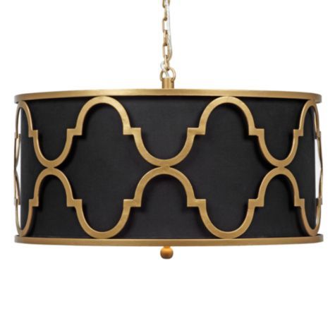 Люстра Black Shade Gold Quatrefoil Overlay Drum Pendant Черный в Перми | Loft Concept 